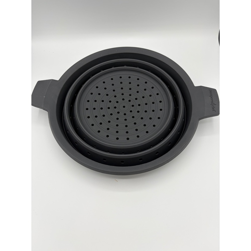 Pampered Chef Collapsible Silicone Strainer Colander Charcoal Gray